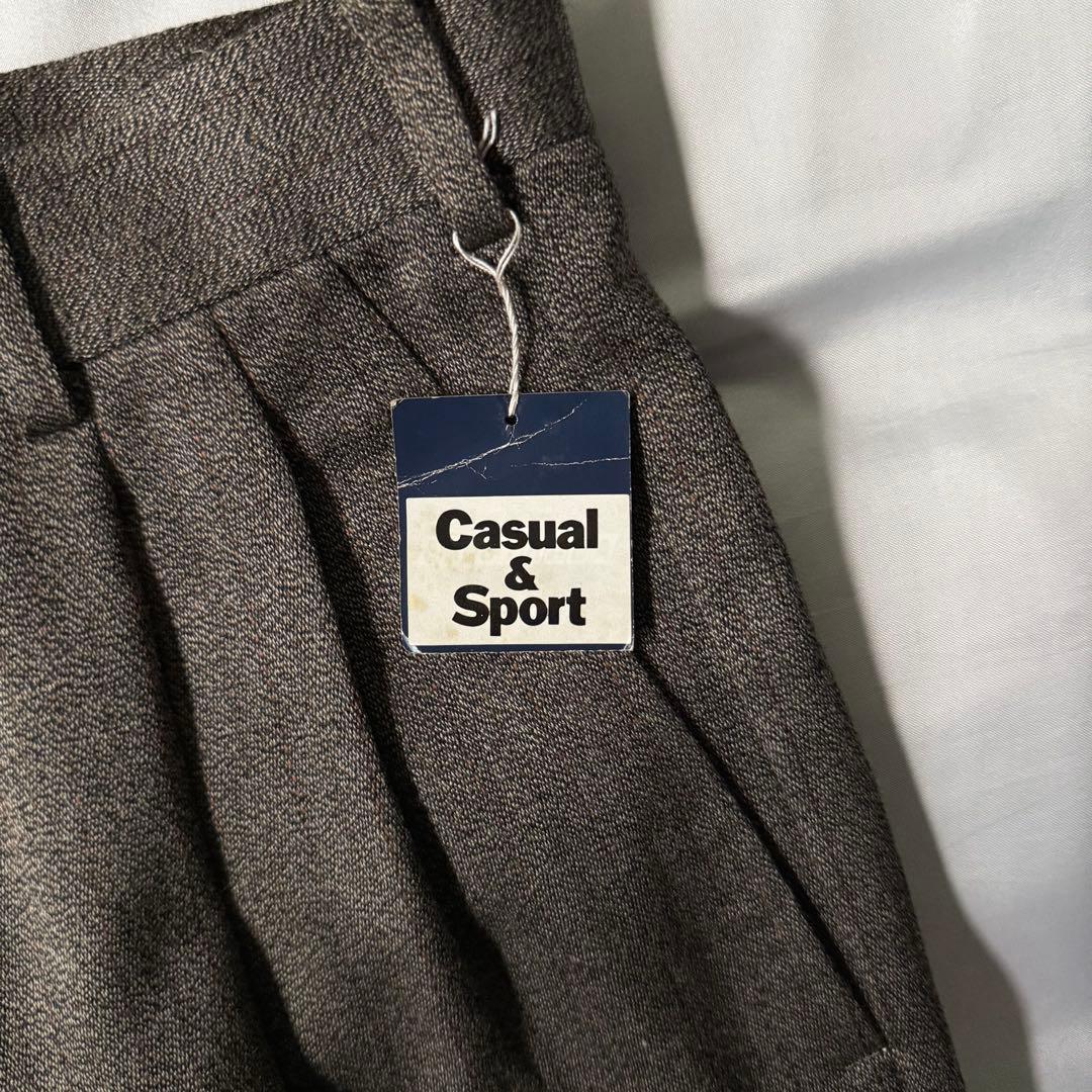 【デッドストック】 90s 織柄 杢糸 ツータック ウール ワイドスラックス