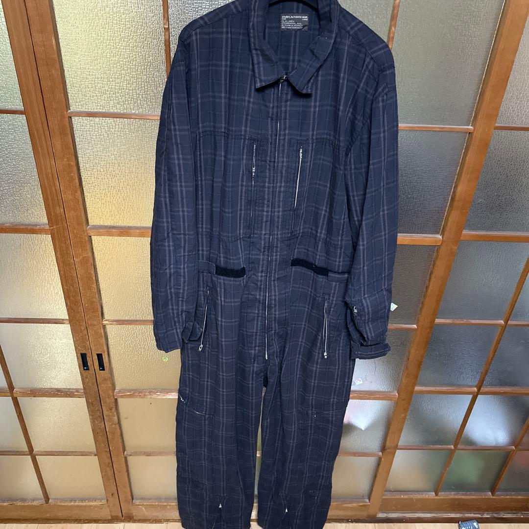 STUSSY グレー・チェック柄 つなぎ L