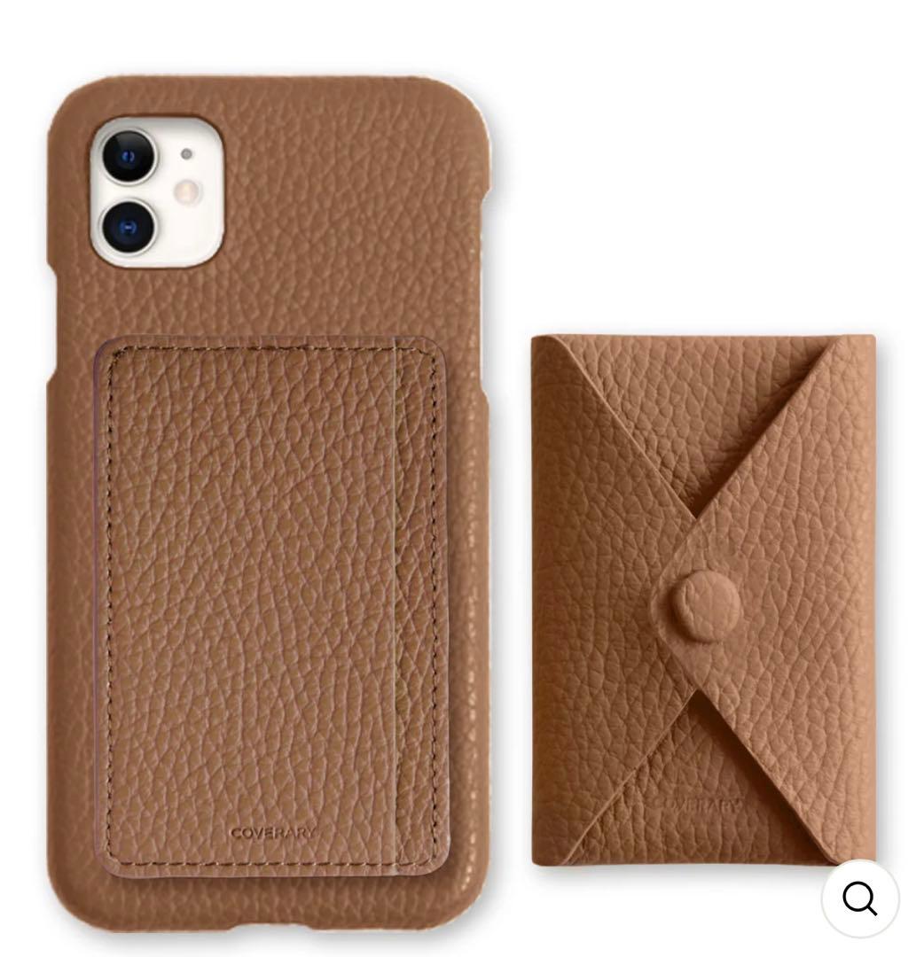 COVERARY 本革スマホケースとカードポケットセット キャラメル