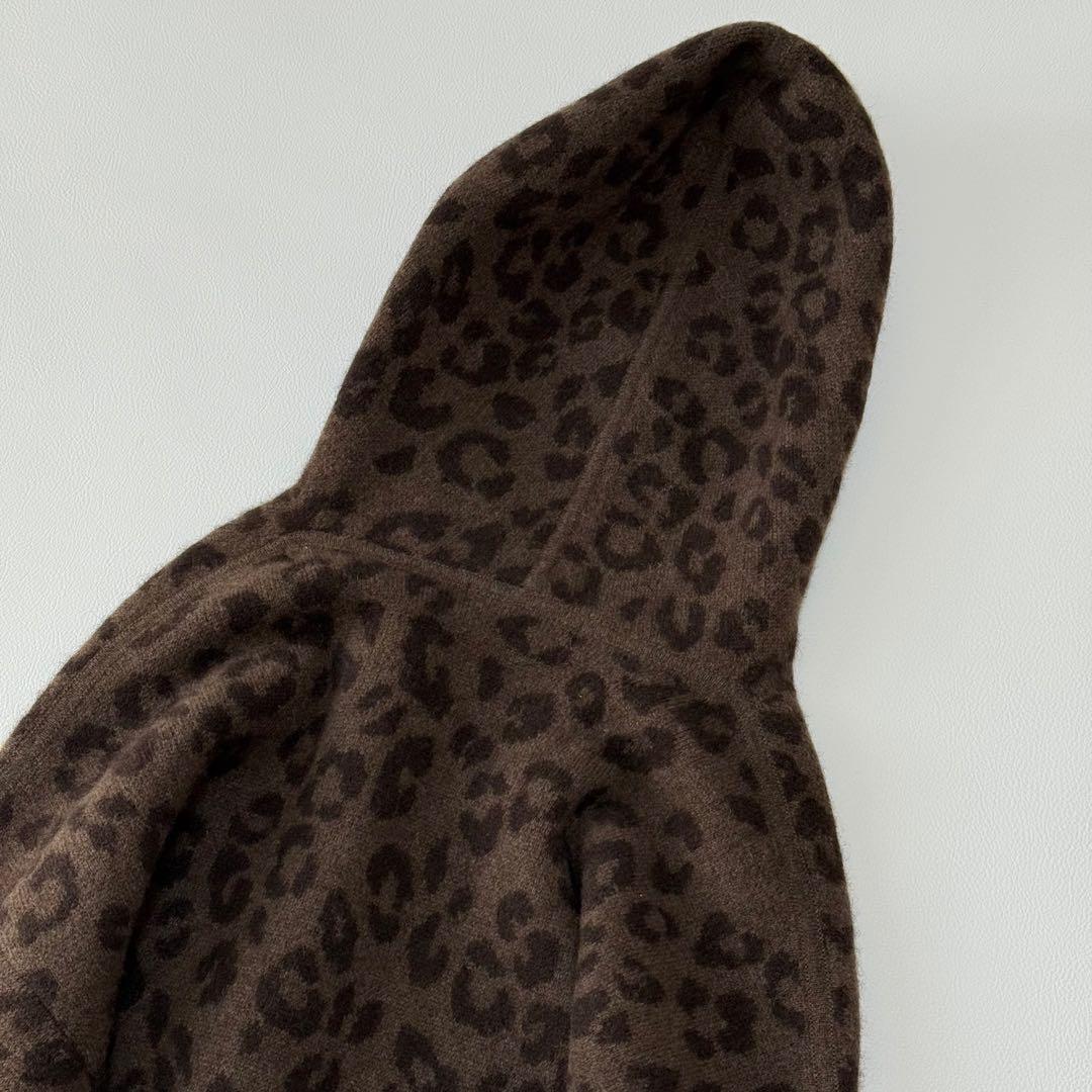 ダーマコレクション　ヤク100% フード付き ポンチョ風ニットコート レオパード