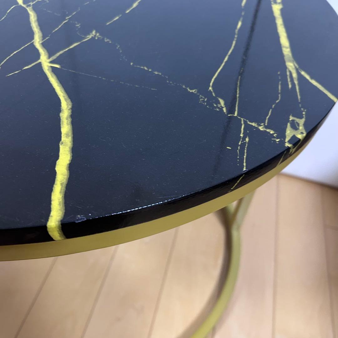 ネストテーブル サイドテーブル ナイトテーブル　丸 引出付き 収納　大理石調