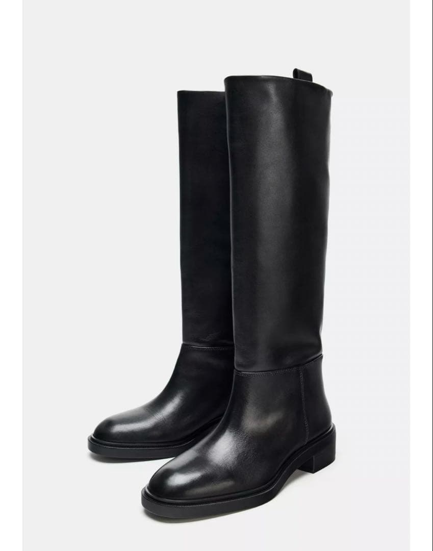 ぴ*こ様 タグ付き新品★ZARAの乗馬風レザーブーツ★38★24.6cm★ブラッ