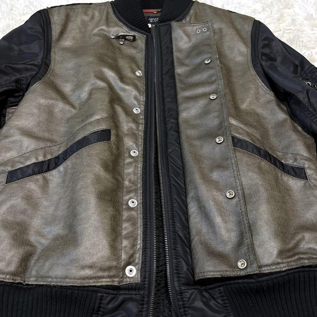 アルマーニ ドラゴン刺繍 スタジャン フェイクレザー ジャケット 切り替え ボア