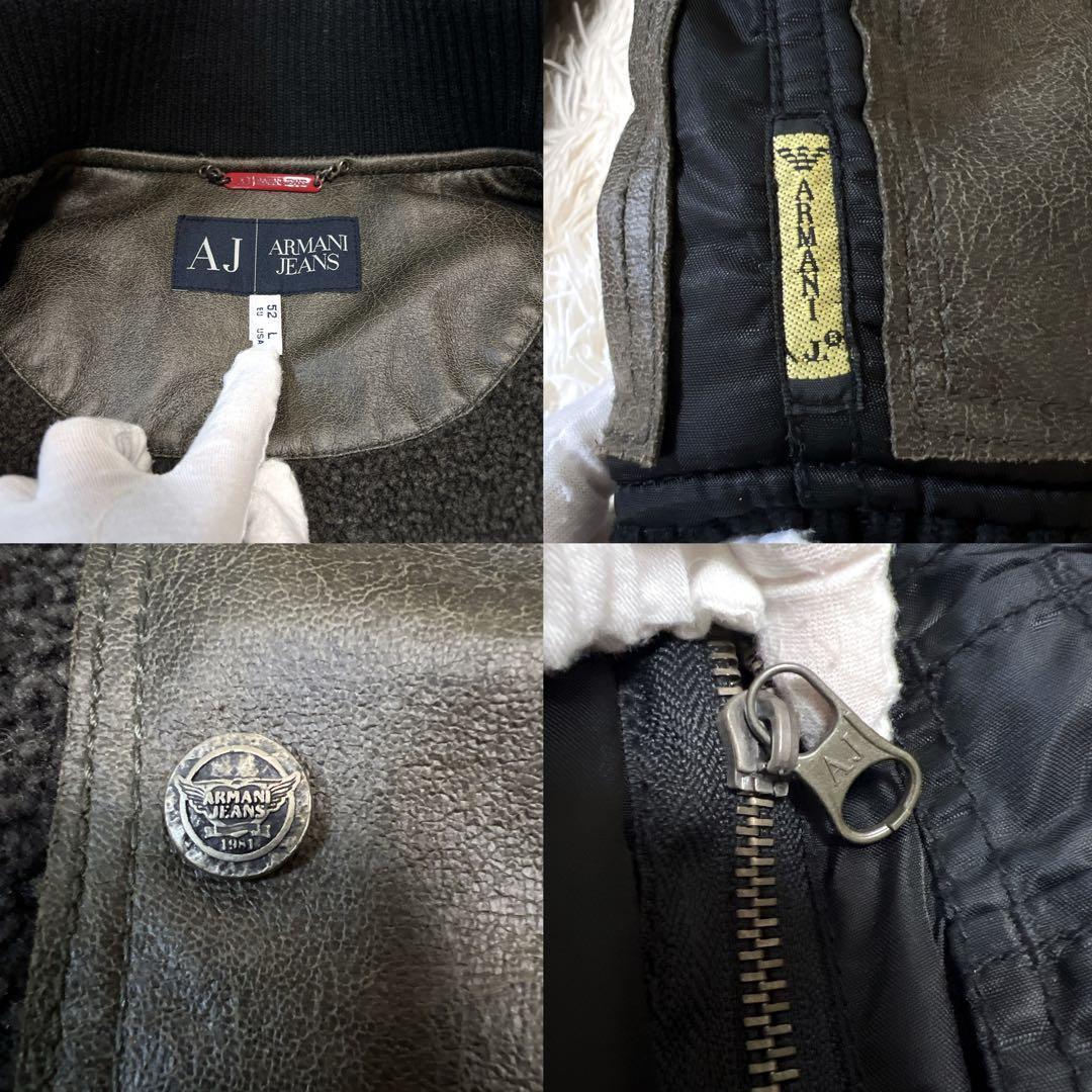 アルマーニ ドラゴン刺繍 スタジャン フェイクレザー ジャケット 切り替え ボア