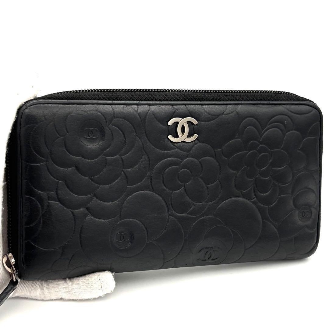 ☆高級美品☆シャネル ラウンドファスナー長財布 カメリア ココマーク ブラック