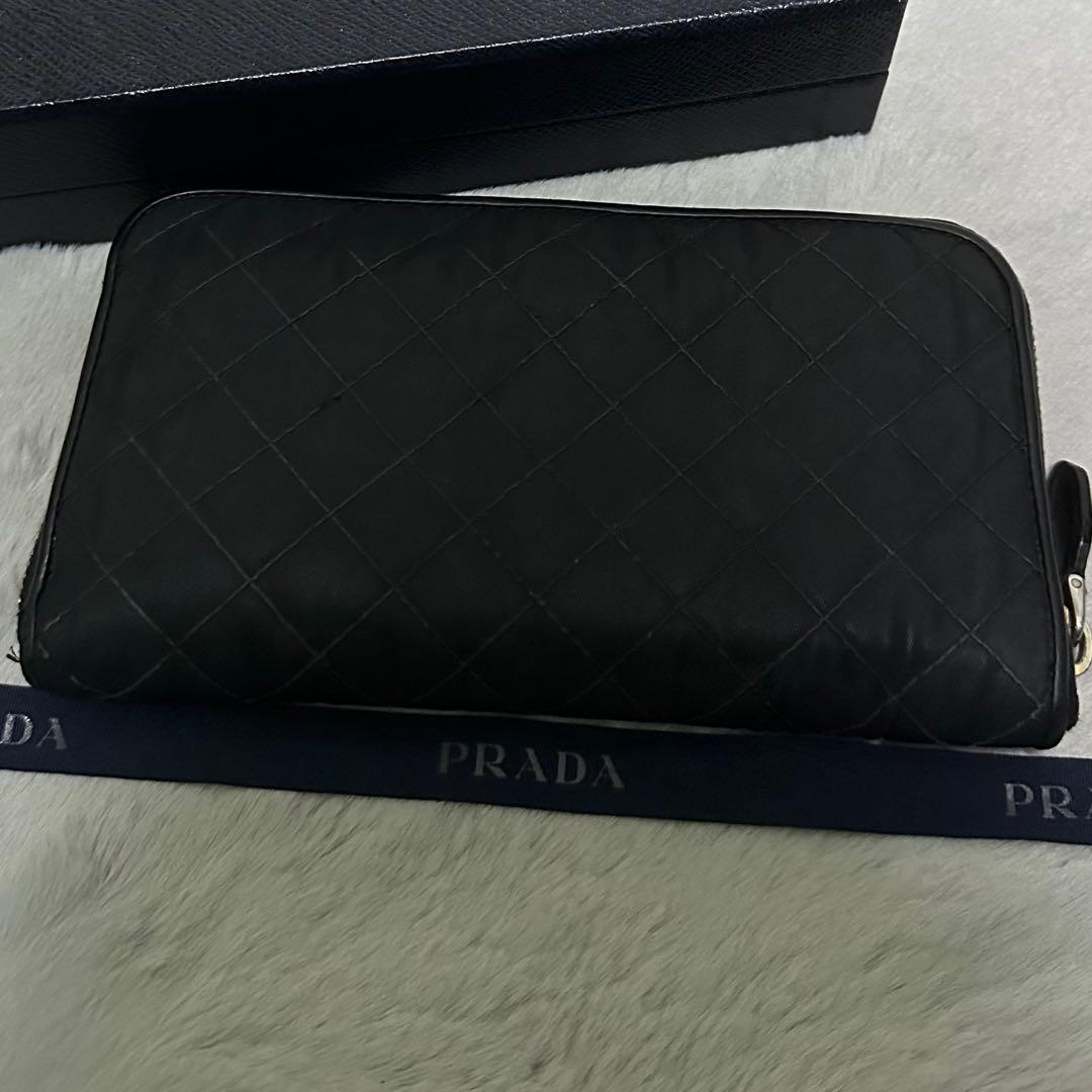 PRADA プラダ　長財布　キルティング　ナイロン　ラウンドファスナー　ブラック