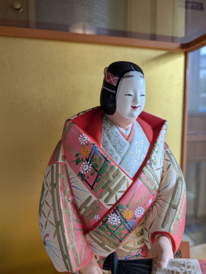 美品 【伝統工芸士 白石一敏作】博多人形『熊野 舞』 ガラスケース付き