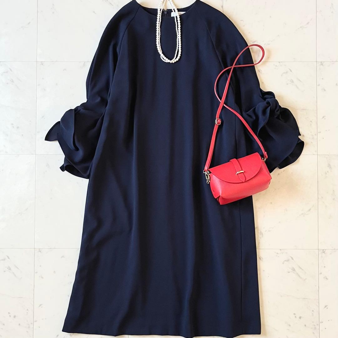 定価4,2万♪アドーア ドライタッチジョーゼットリボンスリーブワンピース 38