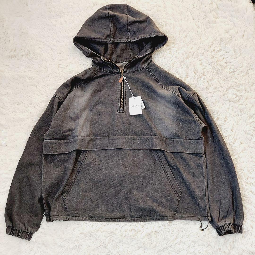 新品 AGAWD ハーフジップ デニムプルオーバー ブラック ヤマダヤ