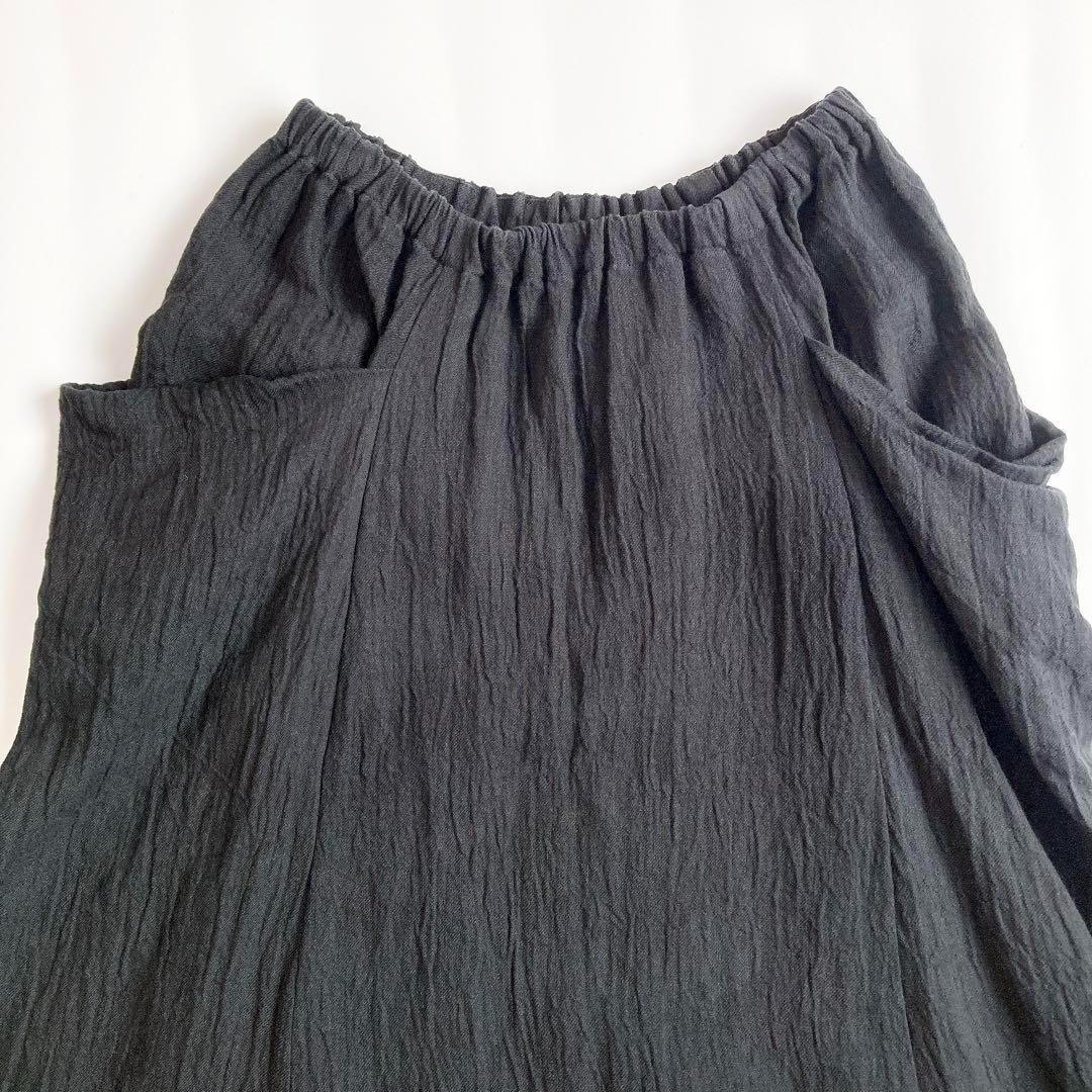 evam eva vie　リネン100%　サルエルパンツ　黒　ウエストゴム