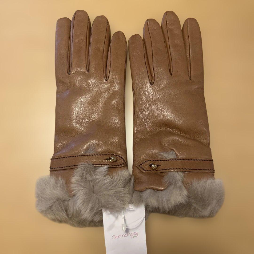 【新品未使用】Sermoneta gloves ブラウン 本革カシミヤ手袋