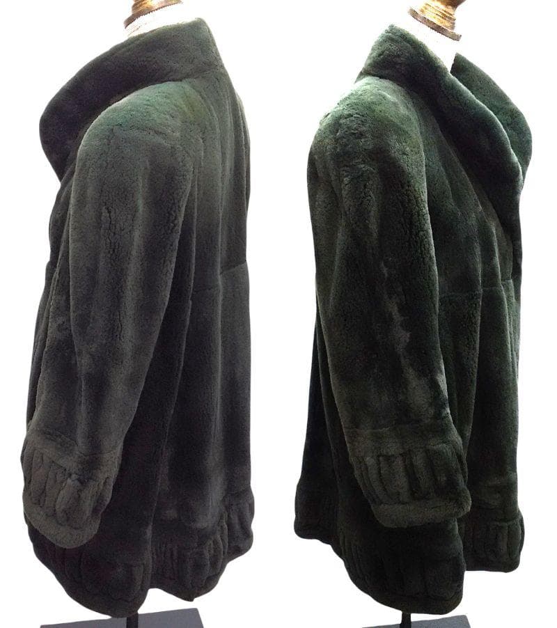 MG　Sable　毛皮　染めコート　ヌートリア？　ダークグリーン 　ハーフコート