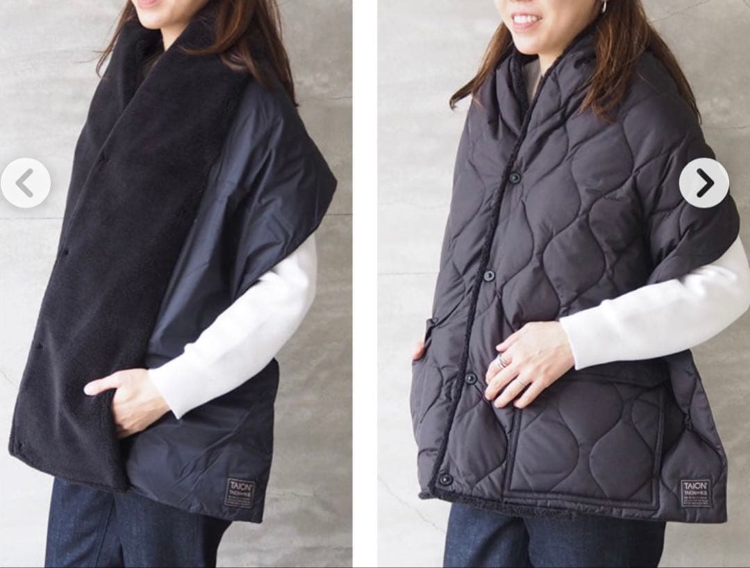 タイオン ミリタリーリバーシブル ダウン×ボア ストール ブラック　ユニセックス