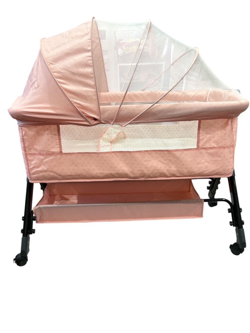 【911】✨美品✨　多機能ベビーベッド　ピンク　ゆりかご　蚊帳付き