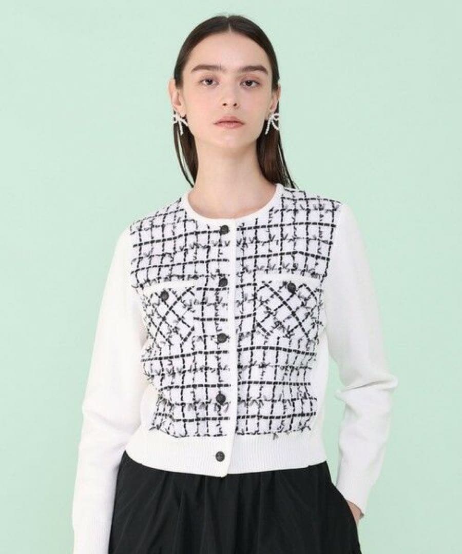 新品☆ANAYI チュールツイードニットコンビ カーディガン/セオリー、23区