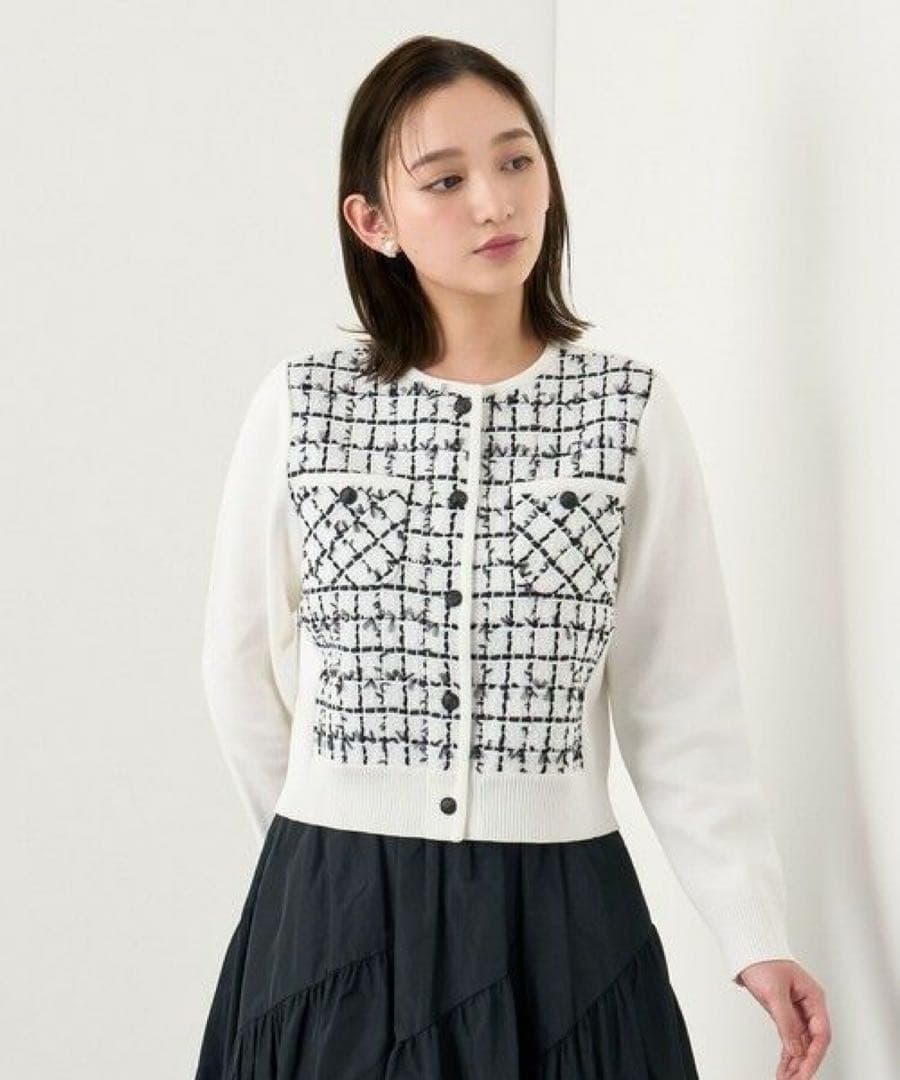 新品☆ANAYI チュールツイードニットコンビ カーディガン/セオリー、23区