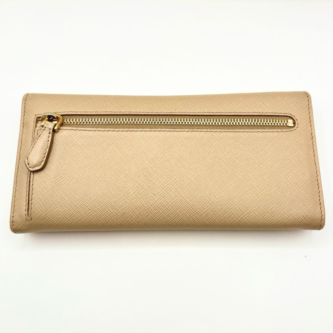 PRADA マルチカラー フラップ長財布 サフィアーノ ベージュ×ピンク