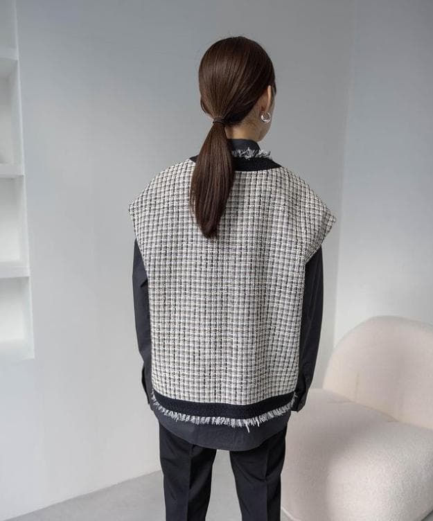 ナエ nae フリンジ ツイード ベスト ジレ