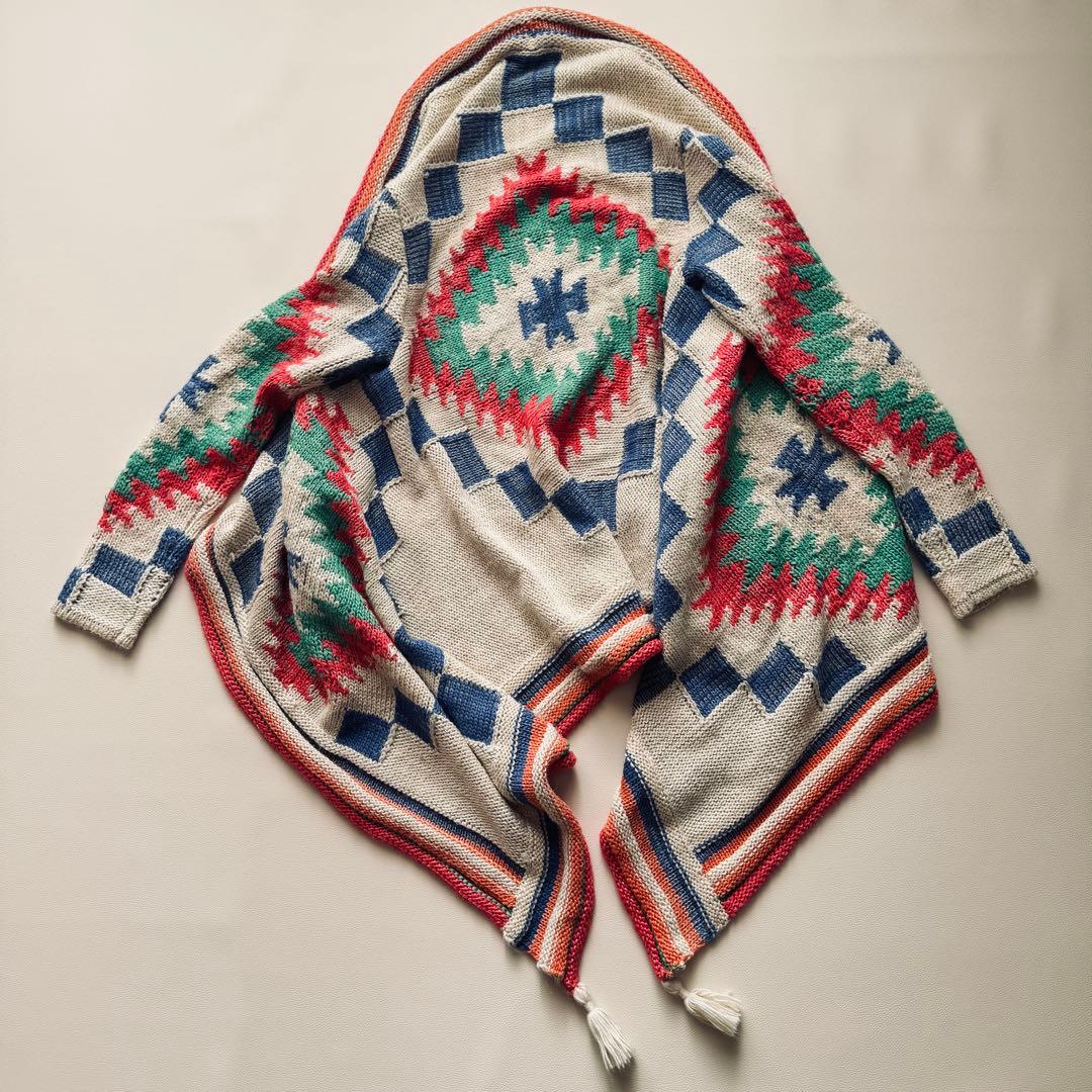 ローレンラルフローレン ネイティブ柄ニット カーディガン フリンジ付き　タッセル