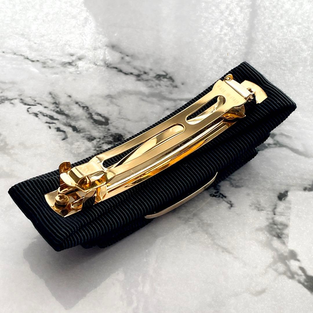 【美品・箱付き】 フェラガモ ヴァラリボン バレッタ ブラック ゴールド金具