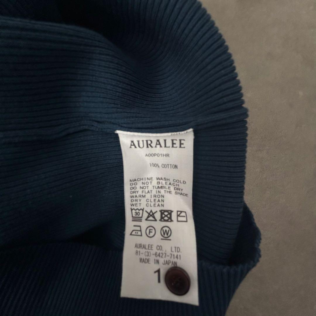 AURALEE ハイゲージ リブニット ポロ 五分袖 ネイビー 美品