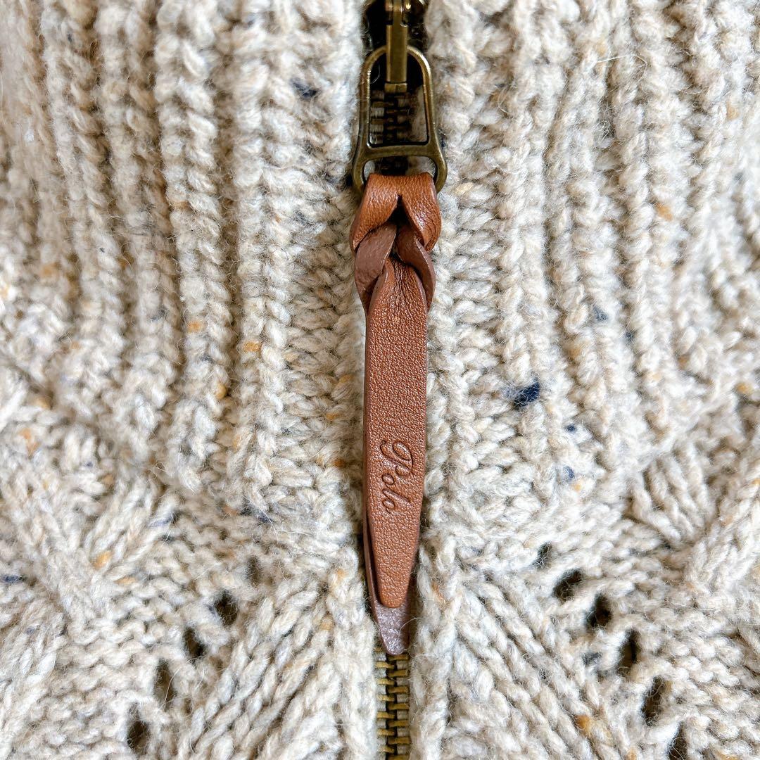 美品⁂ポロラルフローレン⁂ケーブルニット　ジップアップ　レザー　アルパカ混　M