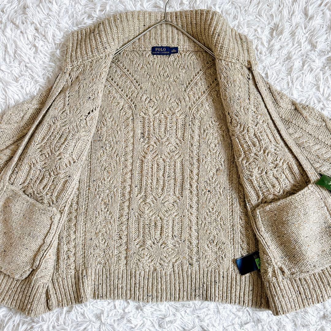 美品⁂ポロラルフローレン⁂ケーブルニット　ジップアップ　レザー　アルパカ混　M