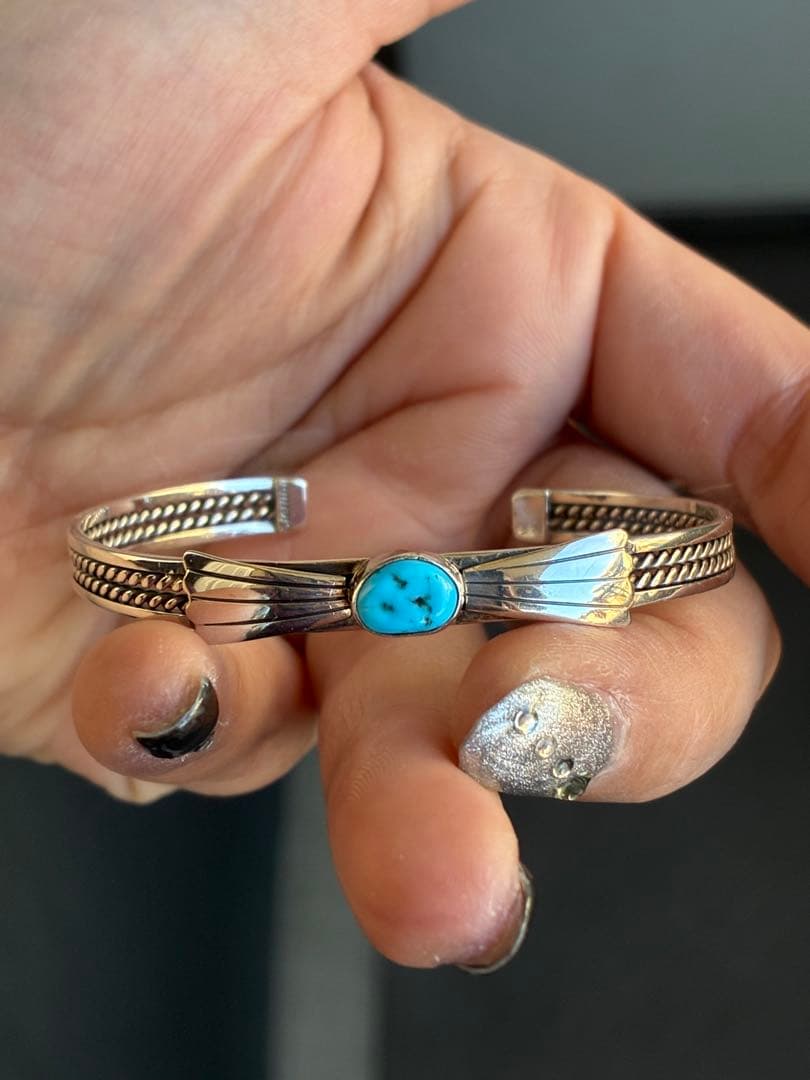 激レア✨95年前の超ヴィンテージ品❗️スリーピングビューティーターコイズ925カフ