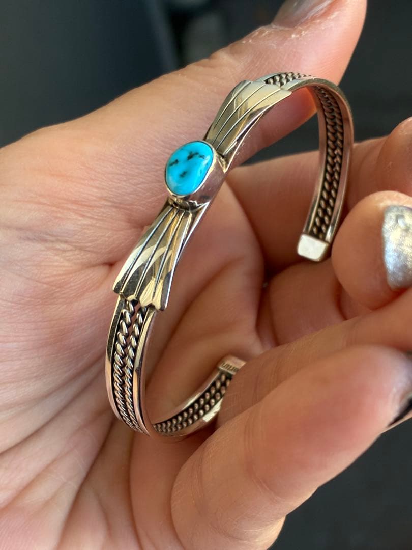 激レア✨95年前の超ヴィンテージ品❗️スリーピングビューティーターコイズ925カフ