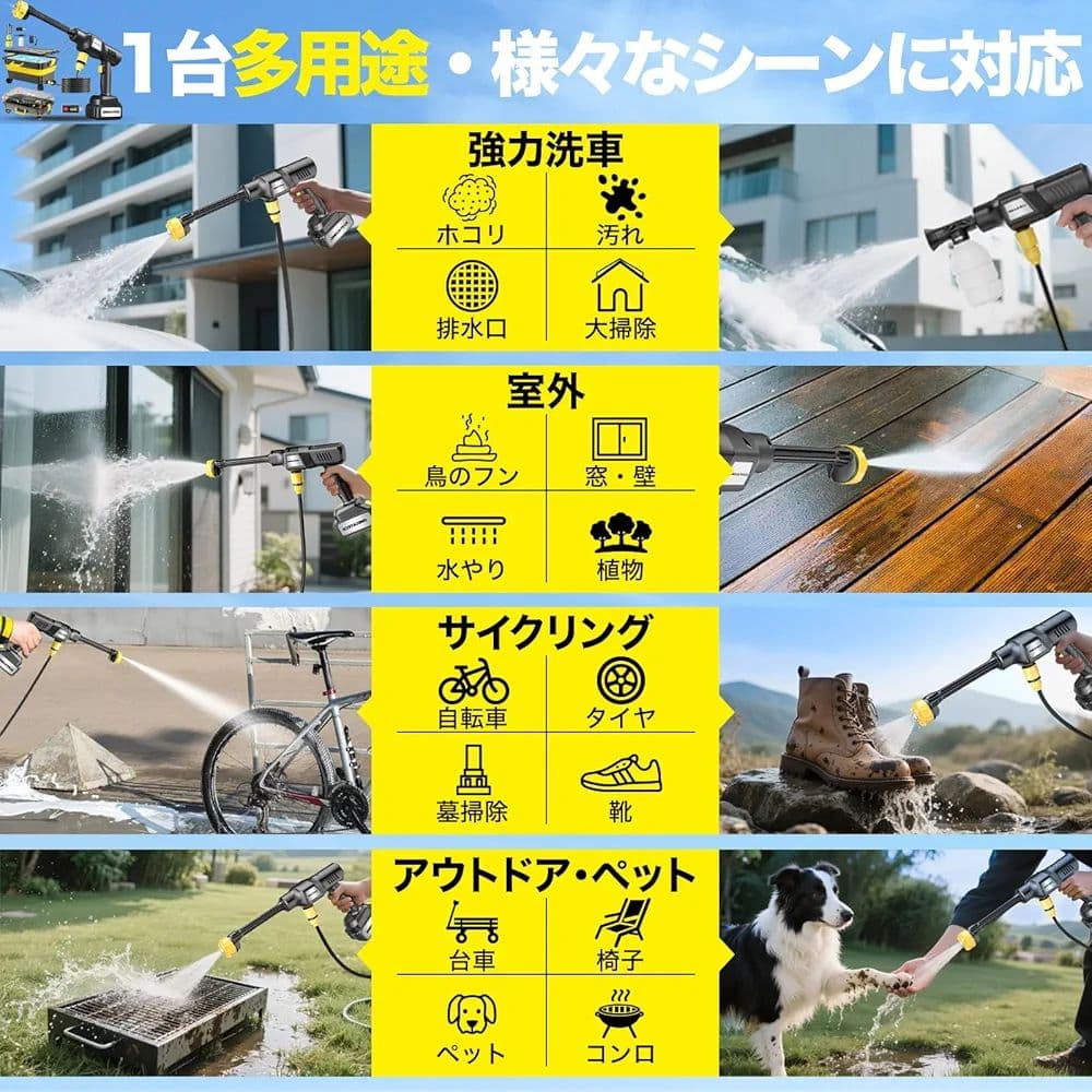 高圧洗浄機 折り畳みバケツ コードレス 充電式 タンク式 ハンディウォッシャー