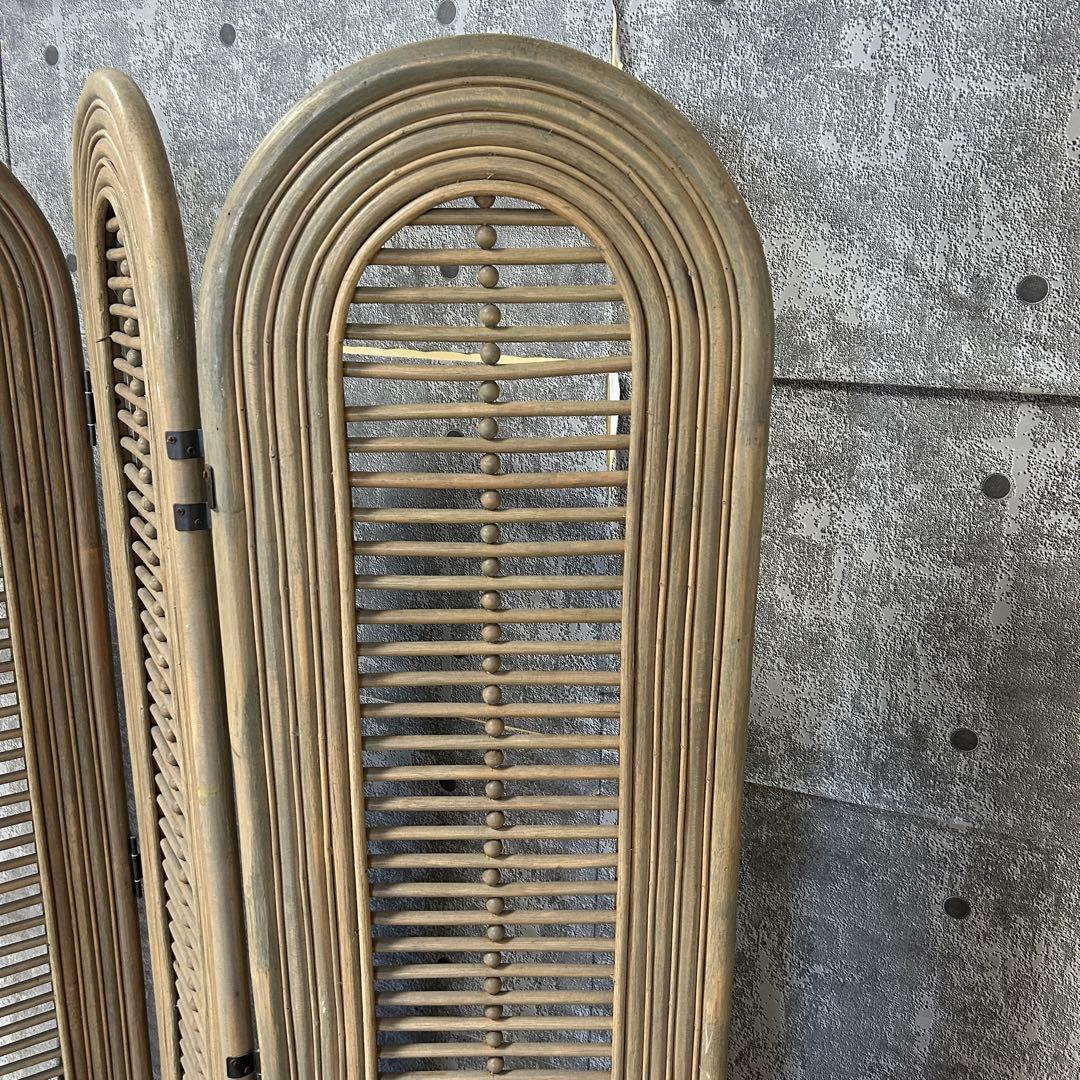 shuca꧁籐家具꧂ラタン4連パーテーション ブラインド 間仕切り レトロ