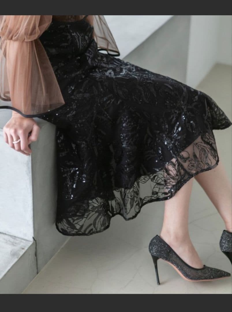 【Leja】エレガント パーティードレス Sサイズ ブラウン/ブラック