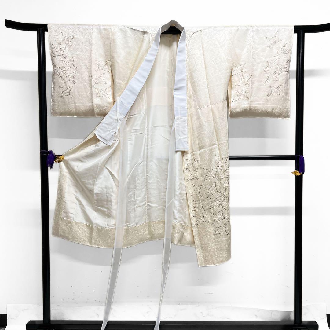 長襦袢　袷　鶴　金彩　オフホワイト　着物　084a d