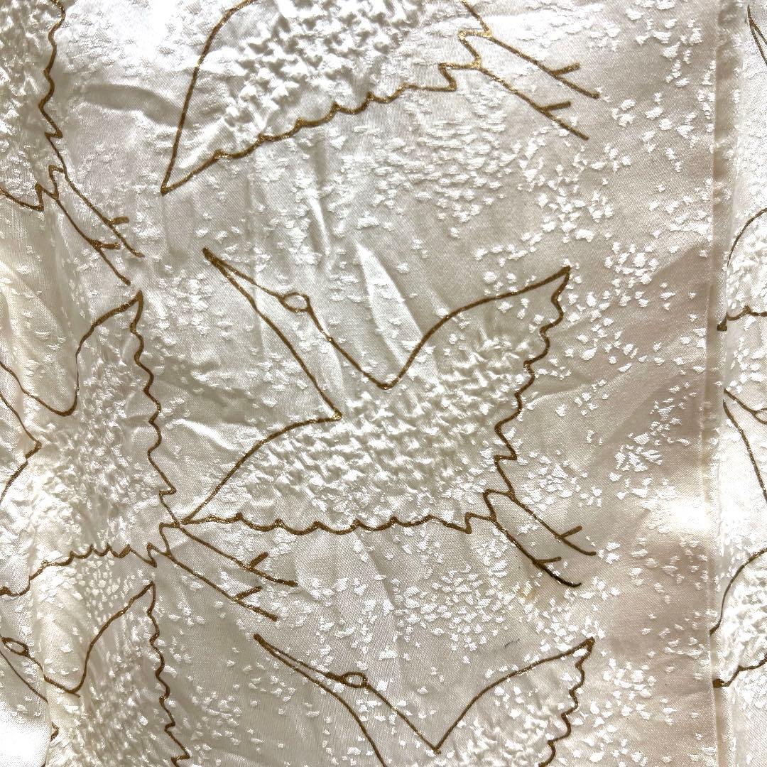 長襦袢　袷　鶴　金彩　オフホワイト　着物　084a d