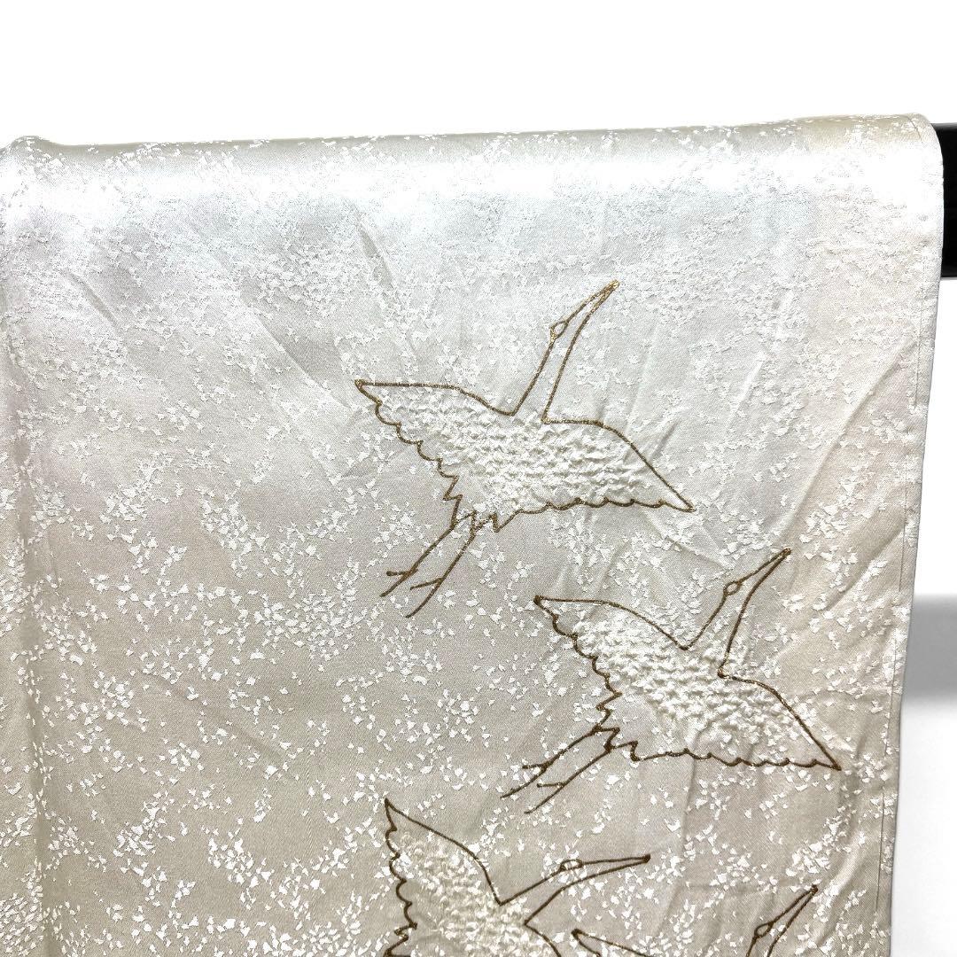 長襦袢　袷　鶴　金彩　オフホワイト　着物　084a d