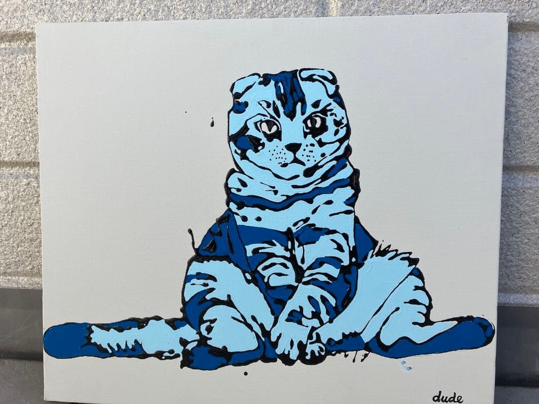 肉筆絵画　スコティッシュフォルド　ブルー