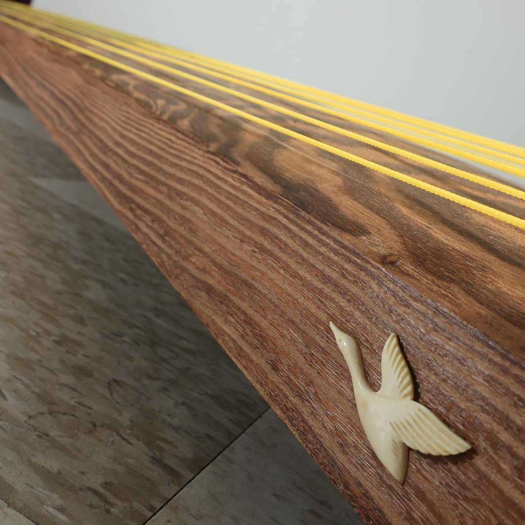 17弦 琴 くり甲 綾杉彫り 透かし玉縁包み 全長約215cm 和楽器