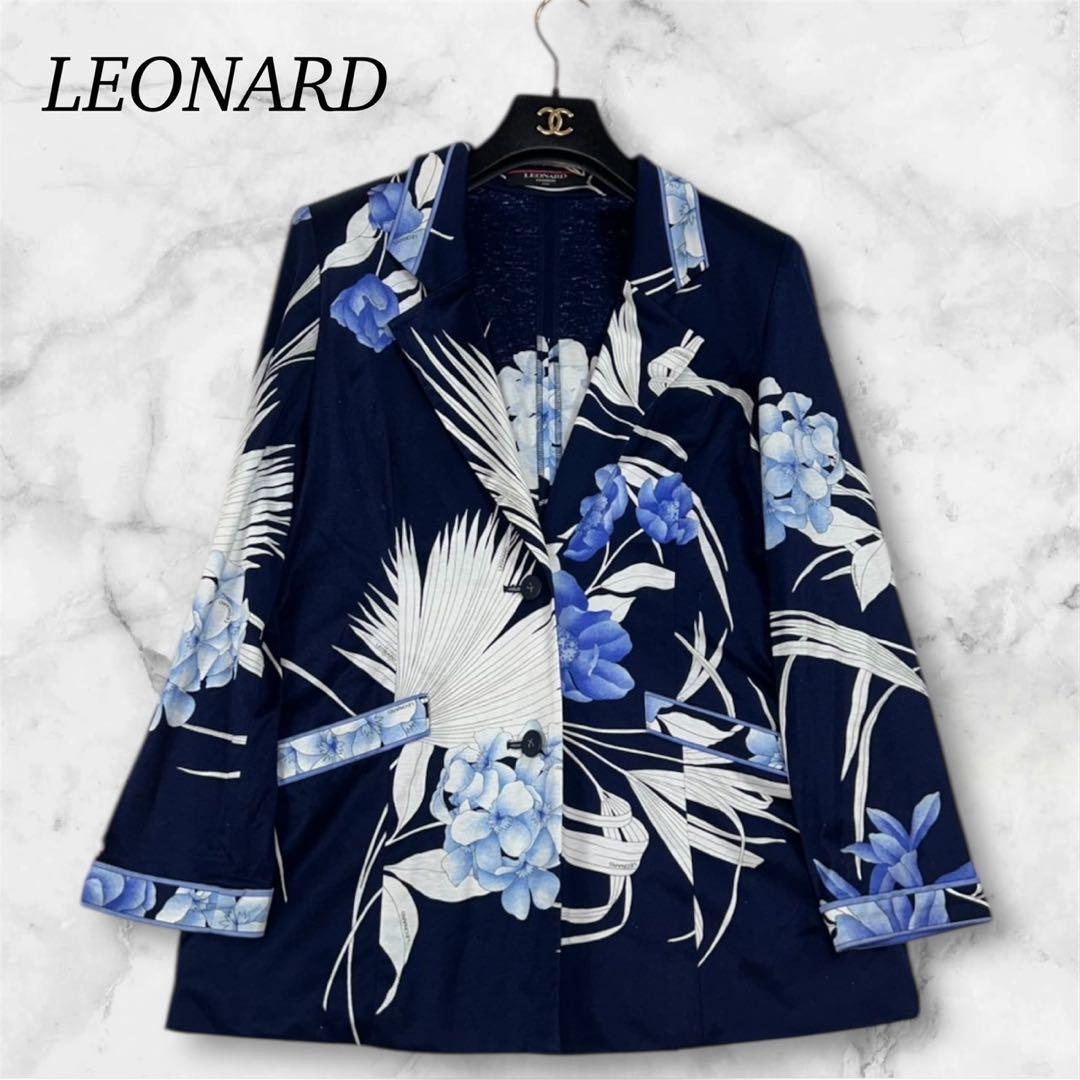 K668 L レオナール 花柄 ロゴボタン テーラードジャケット レディース