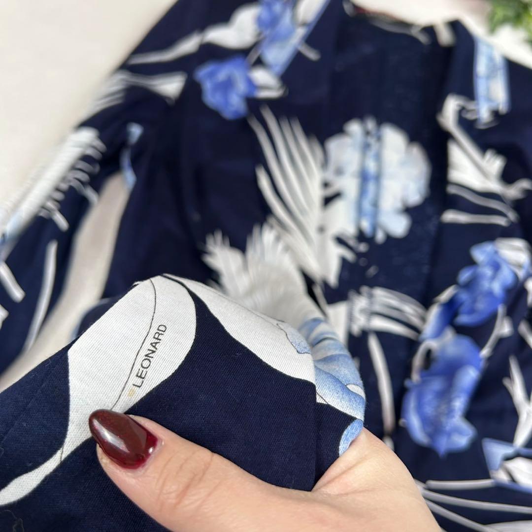 K668 L レオナール 花柄 ロゴボタン テーラードジャケット レディース