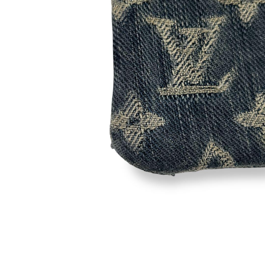 良品　ルイヴィトン　デニム　ケース　ポシェットクレ　モノグラム　キャンバス