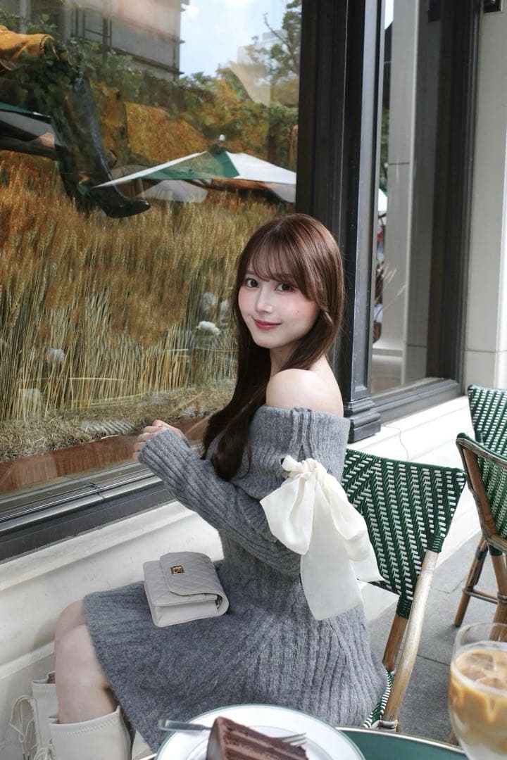 ワンピース Ribbon Off-Shoulder Cable Knit Dress