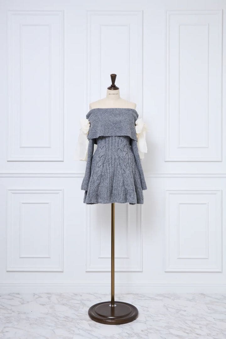 ワンピース Ribbon Off-Shoulder Cable Knit Dress