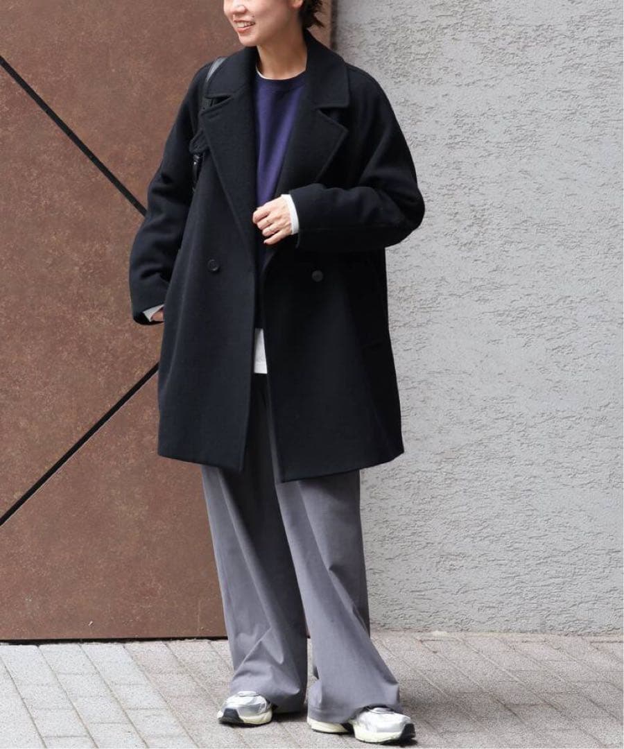 ジャーナルスタンダードレリューム 尾州ウールモッサWブレストハーフコート 黒