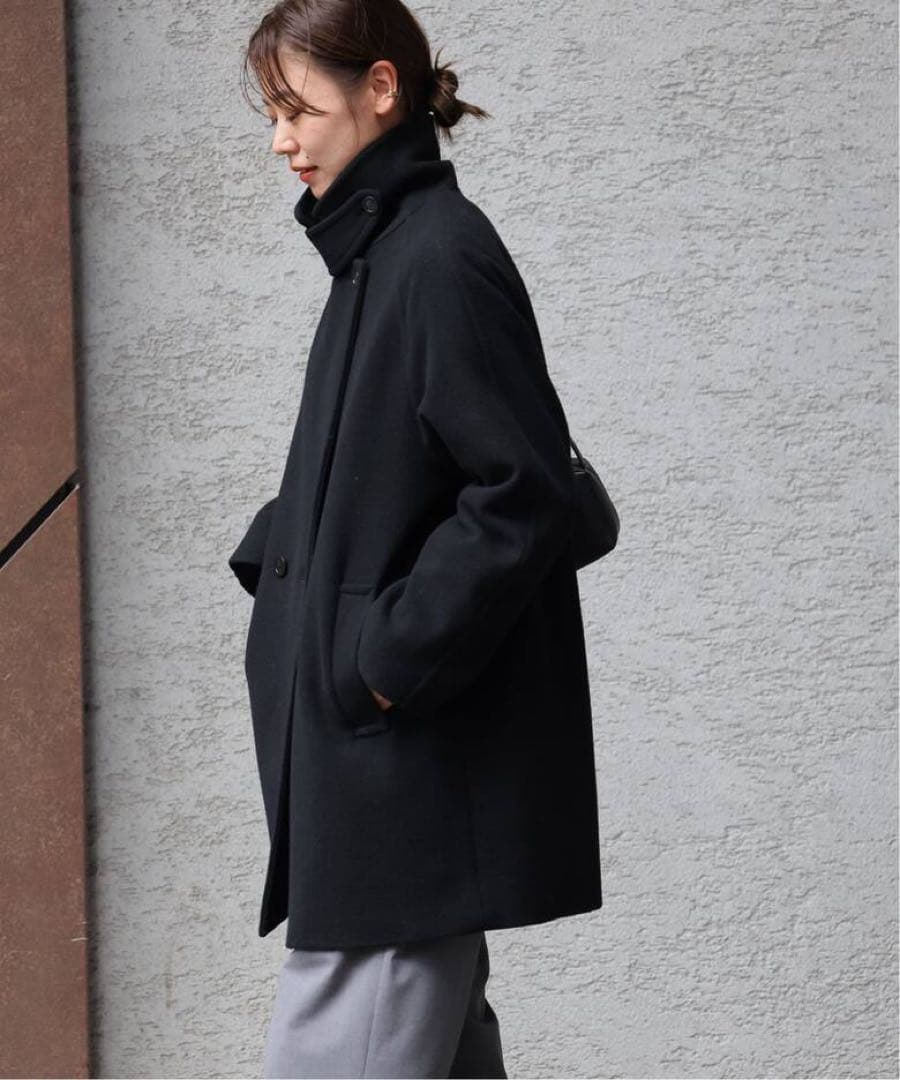 ジャーナルスタンダードレリューム 尾州ウールモッサWブレストハーフコート 黒