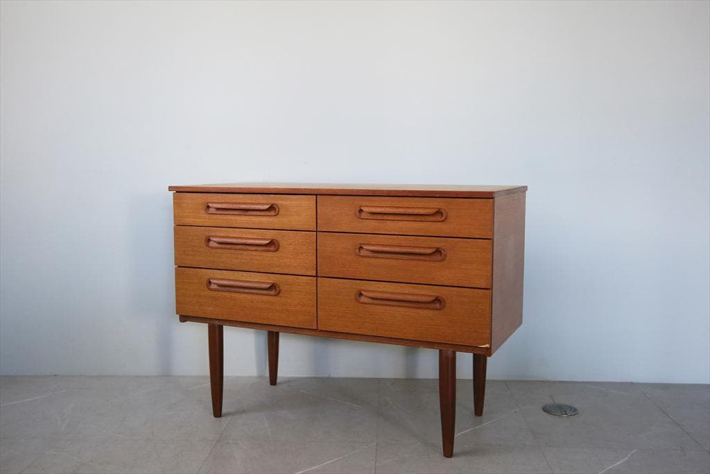 英国アンティークチーク6杯ドロワー/木製チェスト/タンス/飾り棚(92-143)