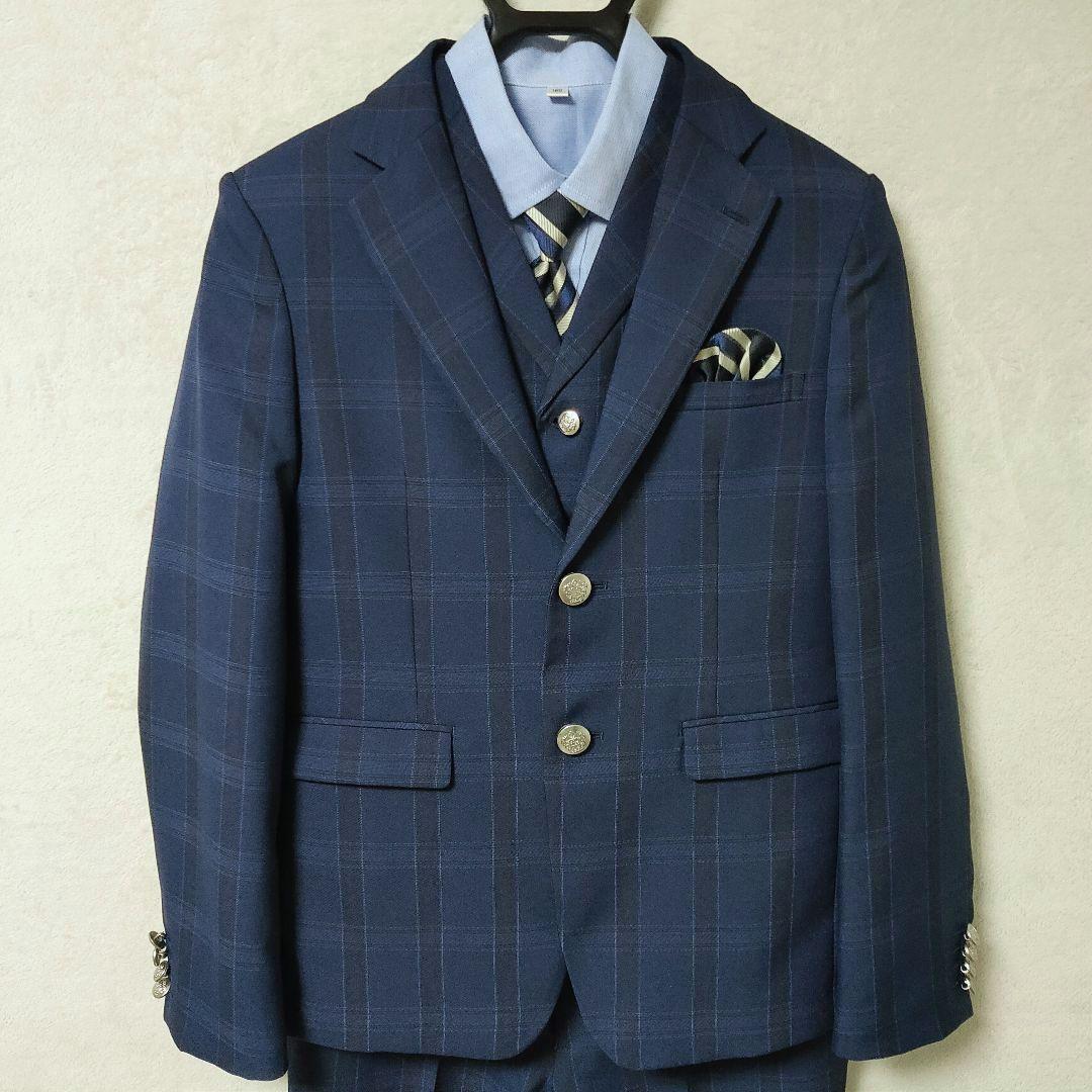 ワンダーファクトリー 男の子 フォーマルスーツ 8点 160 ネイビーチェック