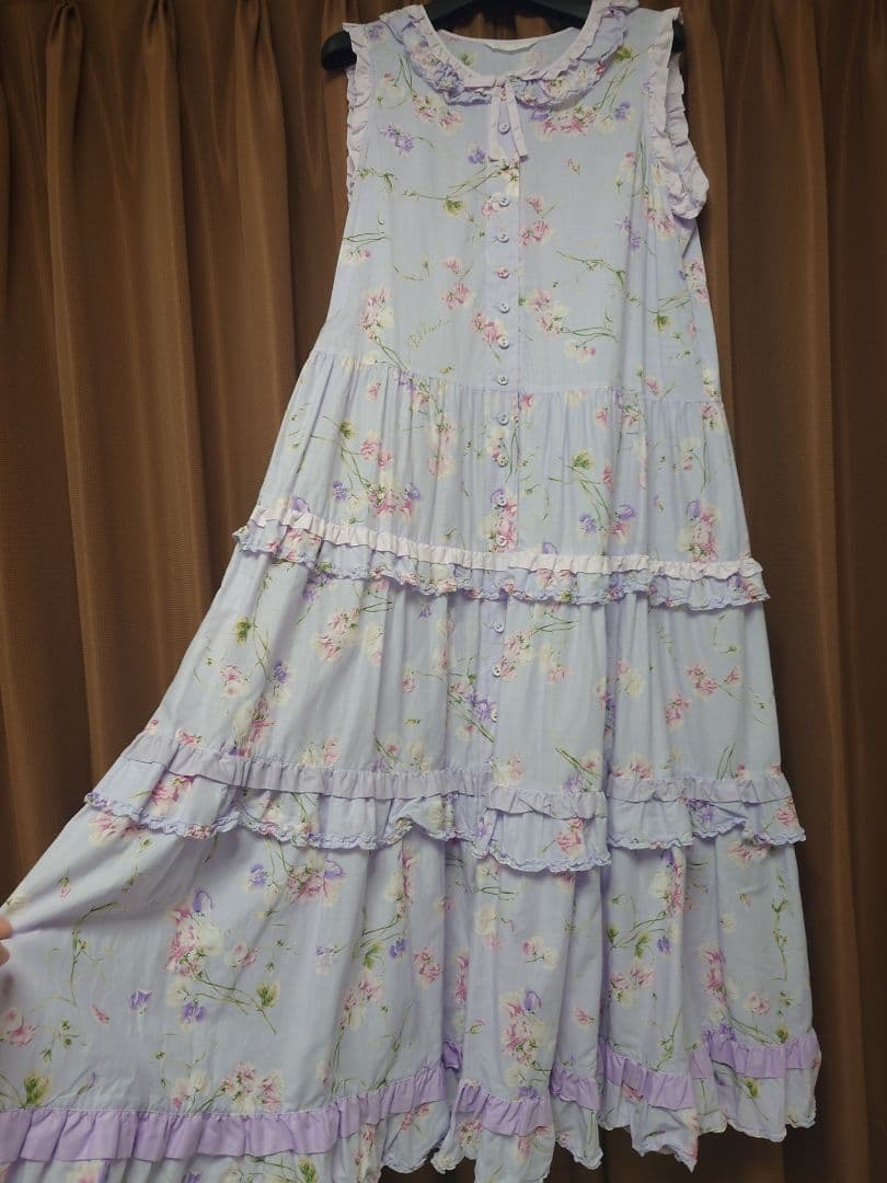 ピンクハウス　スイートピー柄　ノースリーブロングワンピース