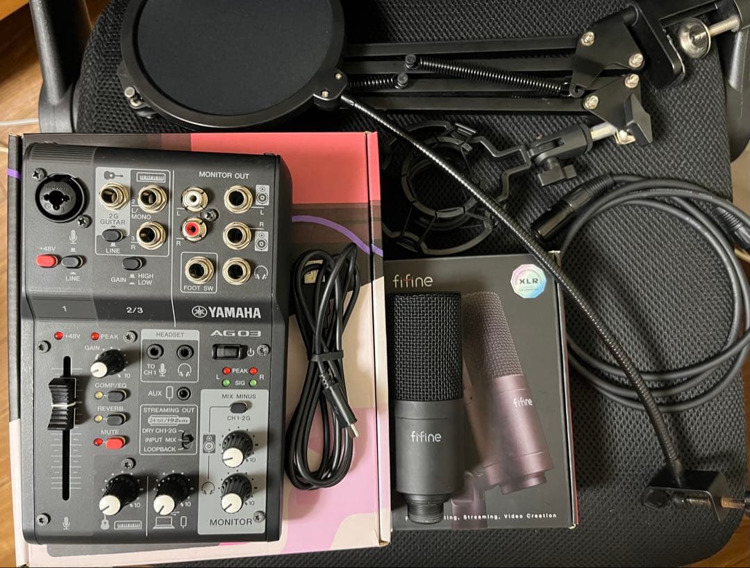 【配信セット】ヤマハ AG03MK2 ブラック・マイク・マイクアームポップガード
