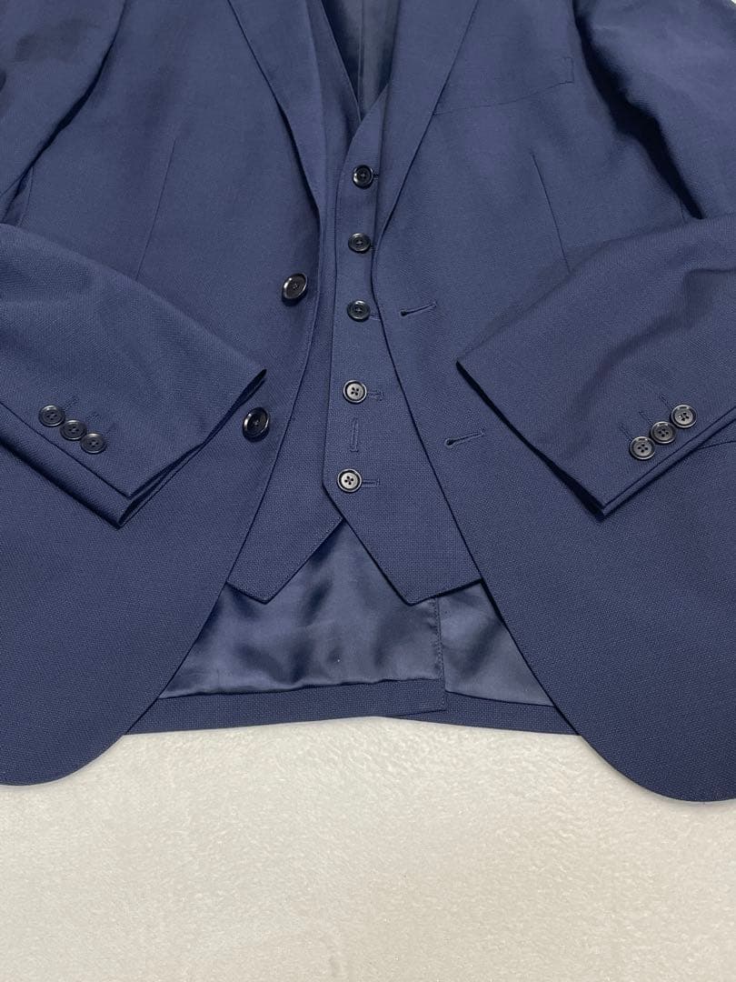 【極美品】MARZOTTO生地 ユナイテッドアローズ 3ピーススーツ ネイビー