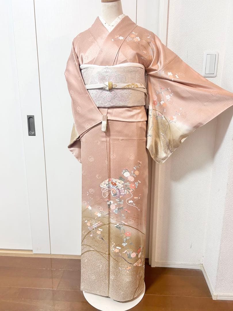 美品　裄丈長め　正絹訪問着　フルセット4点　卒業式　入学式　七五三　お宮参り